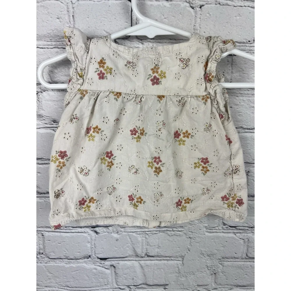 Rabbit Bear Organic‎ Cotton Baby Girl Top 6-9m Floral Eyelet Ruffle Flutter